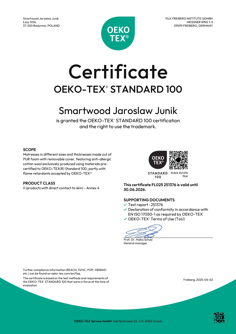 Zertifikat OKEO TEX